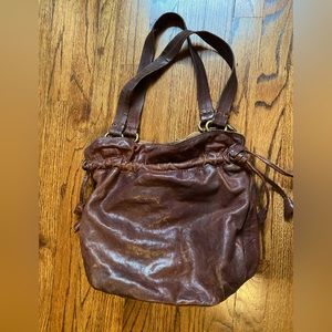 Lucky Brand Women's Brown Leather Tulip Drawstring Shoulder Bag Purse Tote